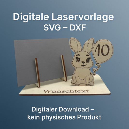 SVG DXF Laserdateien – Hase mit Luftballon – Vorlage für Laserschneider – Gutscheinverpackung