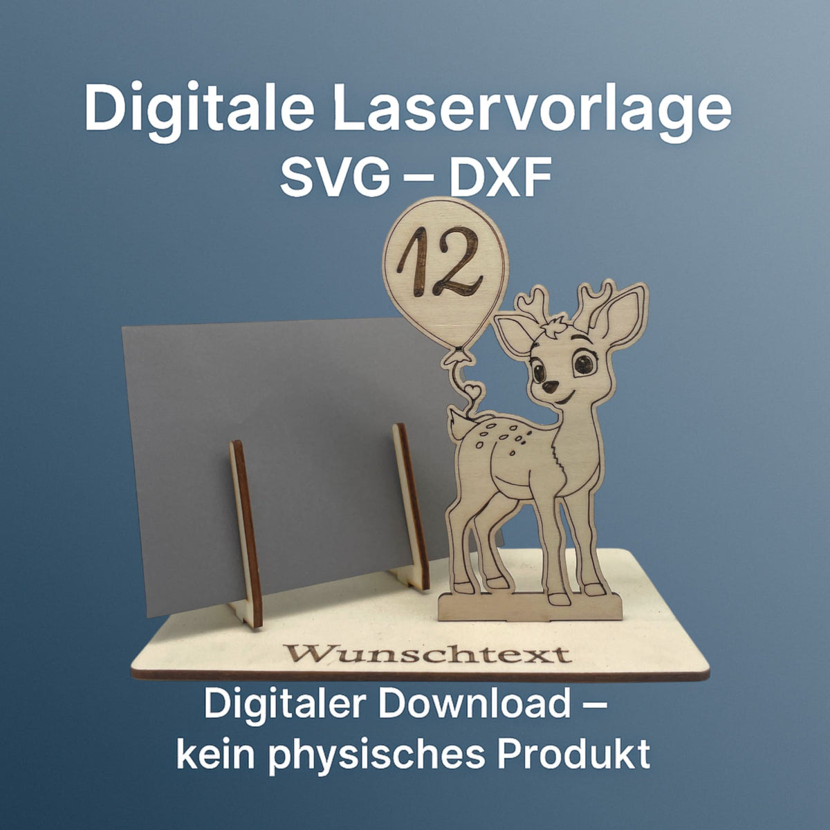 SVG DXF Laserdateien – Reh mit Schild – Vorlage für Laserschneider – Gutscheinverpackung