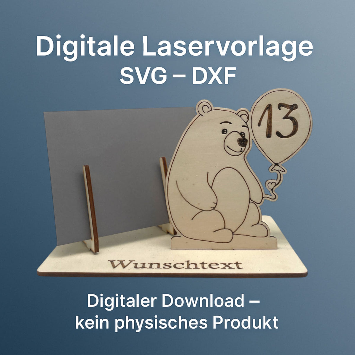 SVG DXF Laserdateien – Bär mit Schild – Vorlage für Laserschneider – Gutscheinverpackung