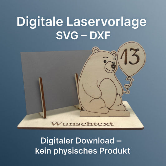 SVG DXF Laserdateien – Bär mit Schild – Vorlage für Laserschneider – Gutscheinverpackung