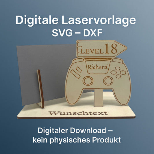 SVG DXF Laserdateien – Gamepad mit Pfeil – Vorlage für Laserschneider – Gutscheinverpackung