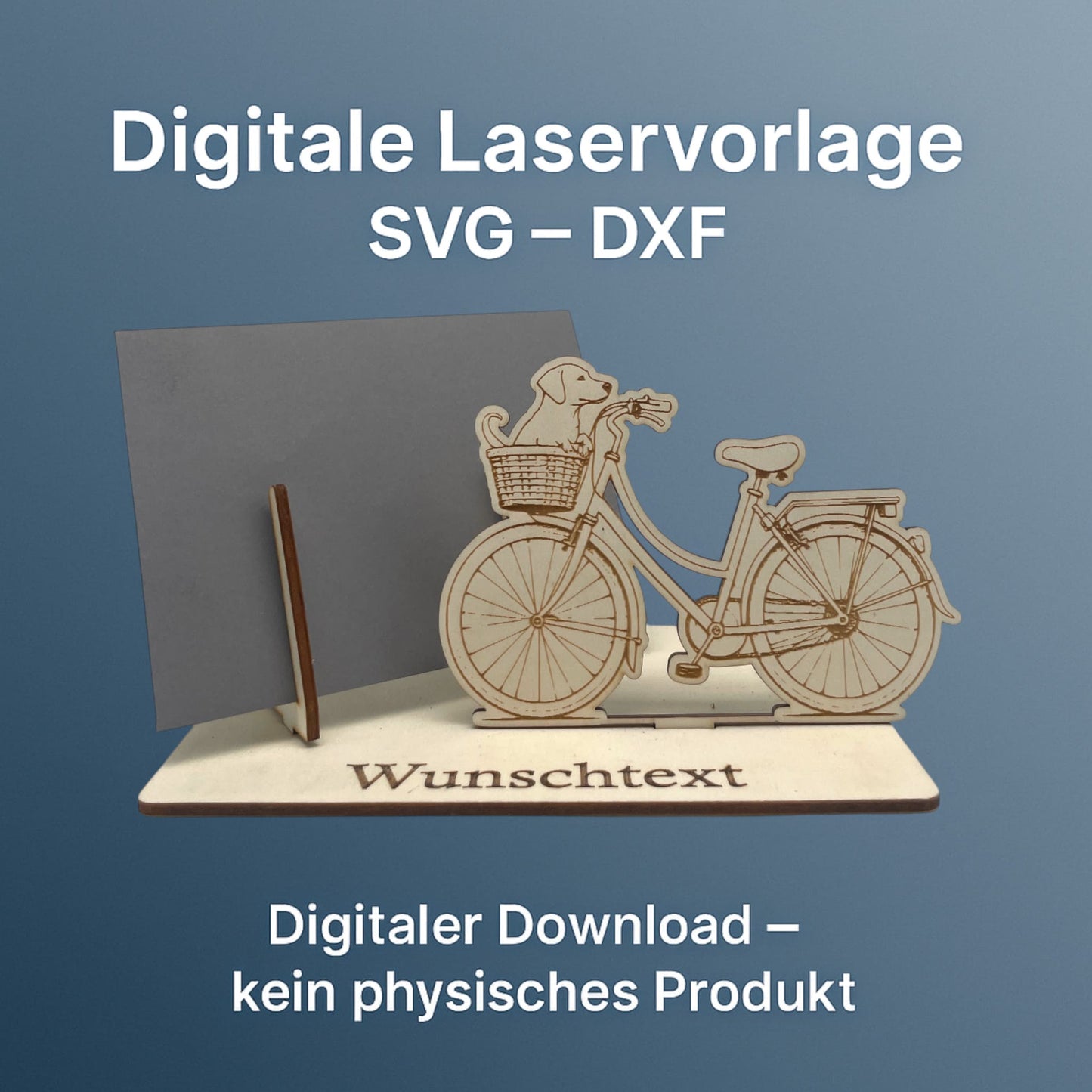 SVG DXF Laserdateien – Fahrrad mit Hund im Korb – Vorlage für Laserschneider – Gutscheinverpackung