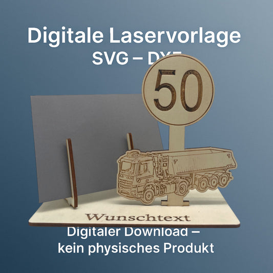 SVG DXF Laserdateien – LKW mit Schild – Vorlage für Laserschneider – Gutscheinverpackung